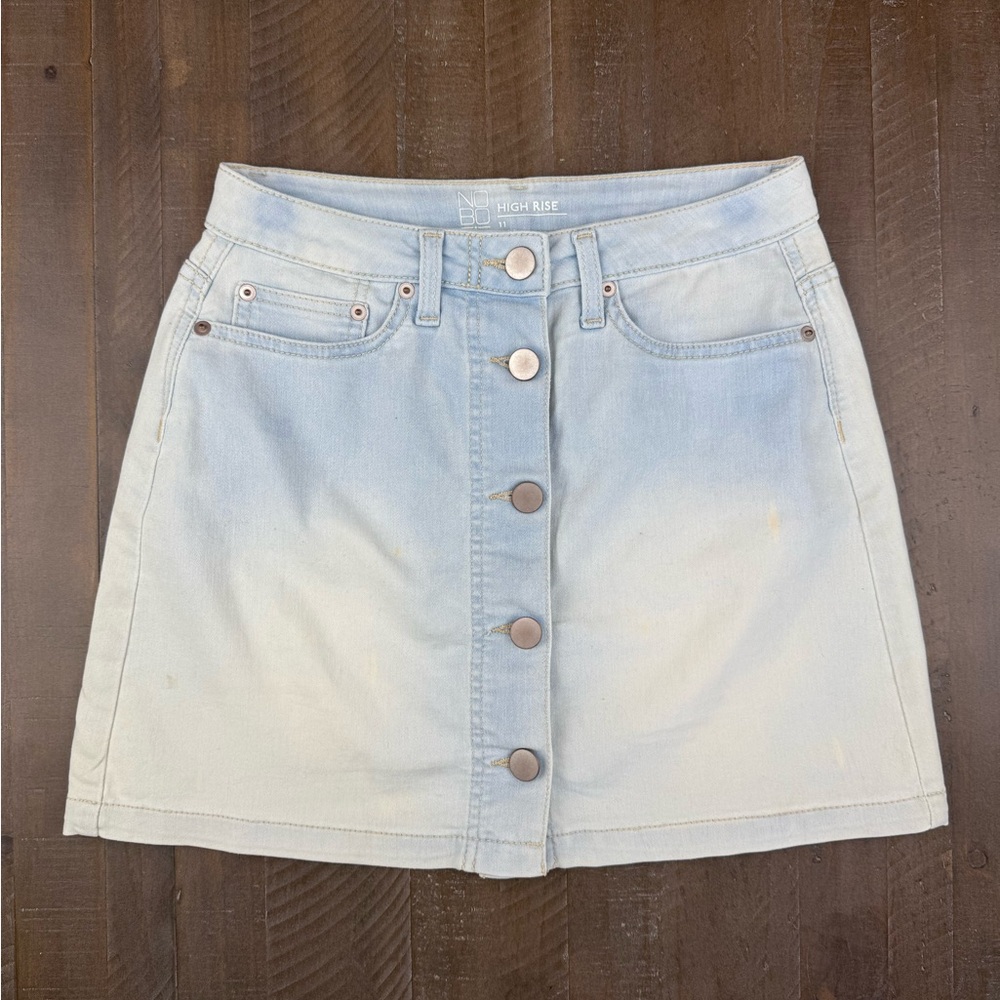 No Boundaries Light Blue Button-Front A-Line Skirt